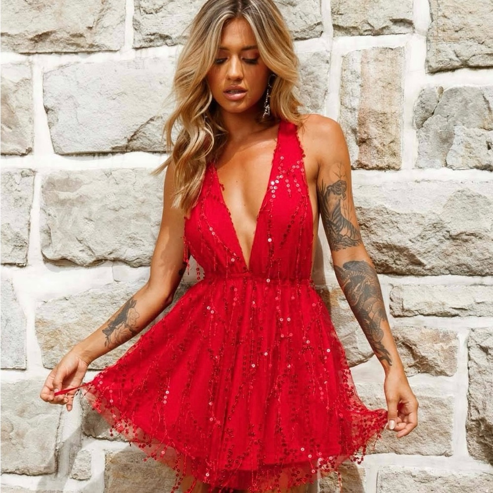 BRAND NEW RED SEQUIN MINI DRESS